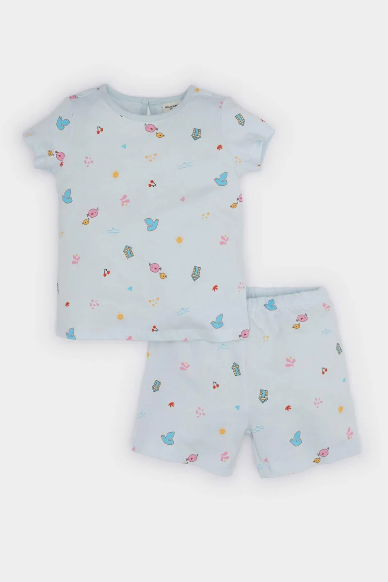 ديفاكتو Baby Girl Cotton Top Shorts 2 Piece Pyjamas Set