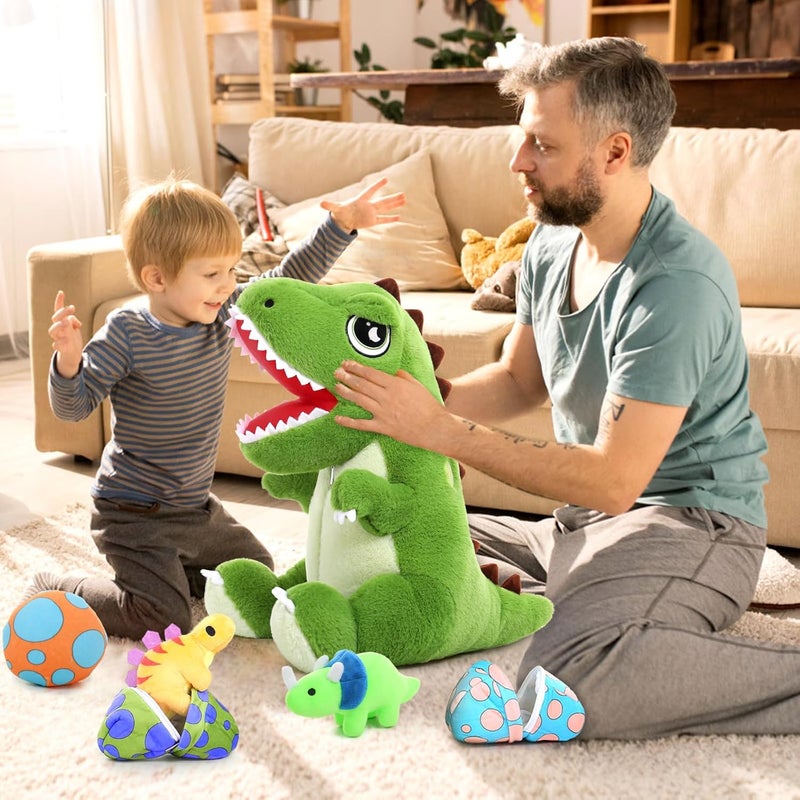 MorisMos Big Dinosaur Teddy Stuffed Animal, 50cm Cuddly Fluffy T-Rex Mommy with Babies Inside, Large Green Tyrannosaurus Rex Soft Toys Kawaii Dino Present for Kids Birthday Christmas Deco - Image 4