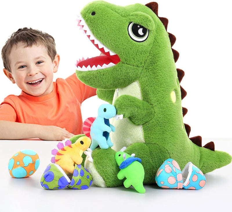 MorisMos Big Dinosaur Teddy Stuffed Animal, 50cm Cuddly Fluffy T-Rex Mommy with Babies Inside, Large Green Tyrannosaurus Rex Soft Toys Kawaii Dino Present for Kids Birthday Christmas Deco - Image 3