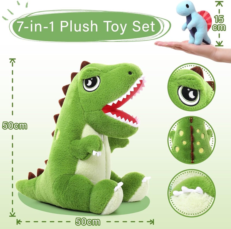 MorisMos Big Dinosaur Teddy Stuffed Animal, 50cm Cuddly Fluffy T-Rex Mommy with Babies Inside, Large Green Tyrannosaurus Rex Soft Toys Kawaii Dino Present for Kids Birthday Christmas Deco - Image 2