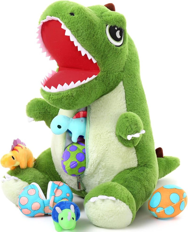 MorisMos Big Dinosaur Teddy Stuffed Animal, 50cm Cuddly Fluffy T-Rex Mommy with Babies Inside, Large Green Tyrannosaurus Rex Soft Toys Kawaii Dino Present for Kids Birthday Christmas Deco - Image 1