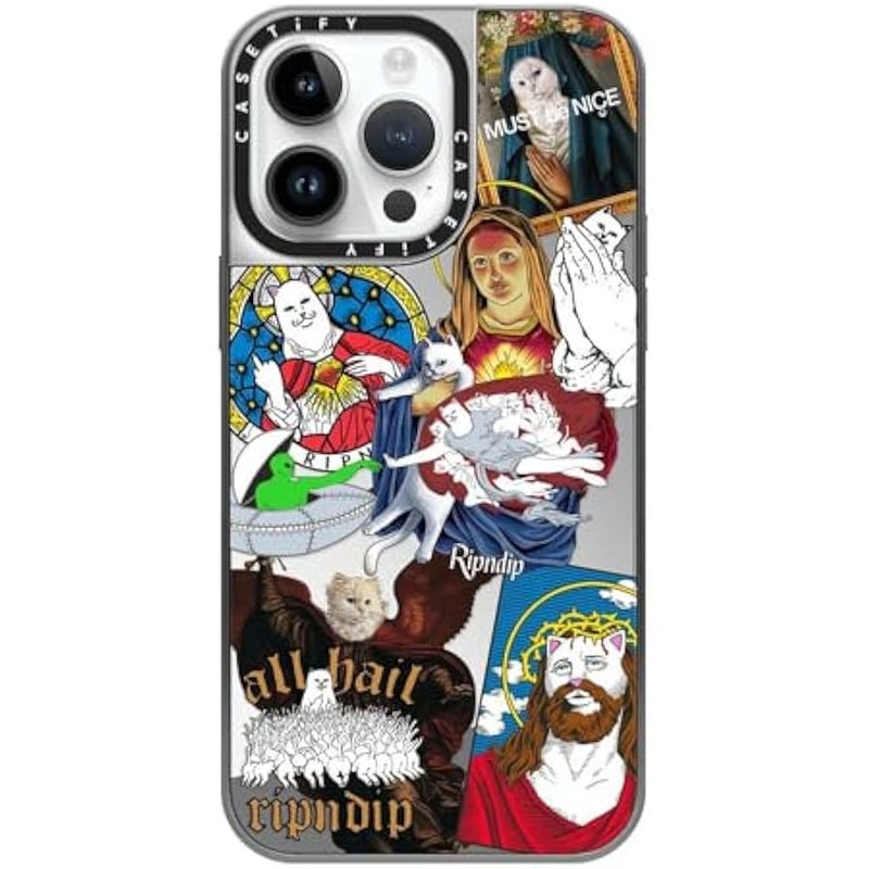 Casetify Mirror Case for iPhone 14 Pro Max 【RipNDip Colab/Reflective / 4.9ft Drop Protection/Compatible with Magsafe】 - RipNDip Sticker Mania - Silver on Silver - Image 1
