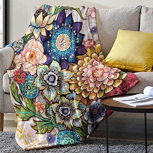 Neasow Floral Fleece Throw Blanket, Vibrant Color Boho Flowers Blossom Cozy Decor Throws for Sofa Bed Couch Chair or Dorm 40×50 inch - Image 3