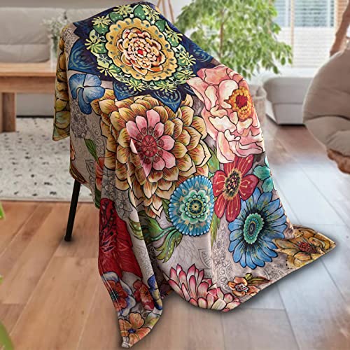 Neasow Floral Fleece Throw Blanket, Vibrant Color Boho Flowers Blossom Cozy Decor Throws for Sofa Bed Couch Chair or Dorm 40×50 inch - Image 4