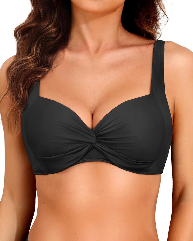 Yonique Women Underwire Bikini Top - Push Up Bathing Suit Top Padded Bra Swimsuit Top Black M - Image 1