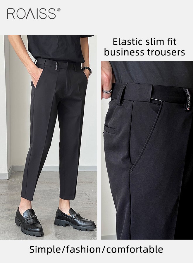 roaiss Business Casual Suit Pants for Men Premium Mid Rise Stretch Slim Fit Gentleman Cropped Trousers Mens Stylish Comfortable Breathable Skin Friendly Pencil Pants with Three Dimensional Crease - Image 4