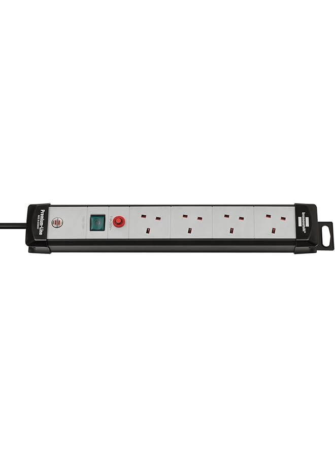 erorex Premium Line Black Light Gray 4 Way Extension Socket With Safety Fuse Button 3M Cable H05Vv F3G1 5 With 13A Fuse On Off Switchable  - Image 1