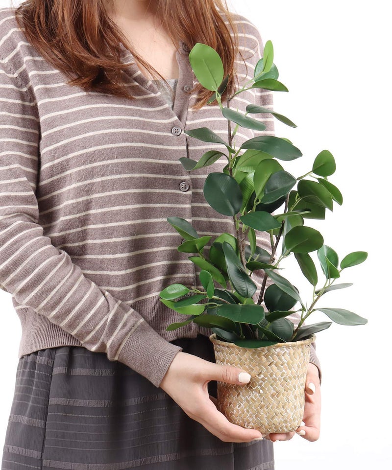 SAROSORA Artificial Ficus Tree Small Fake Plants in Weaved Pot 20" Height for Living Room Desktop Decor Indoor Home Office Ins Style (Green, 1) - Image 2