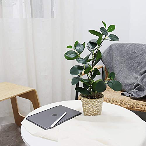 SAROSORA Artificial Ficus Tree Small Fake Plants in Weaved Pot 20" Height for Living Room Desktop Decor Indoor Home Office Ins Style (Green, 1) - Image 3