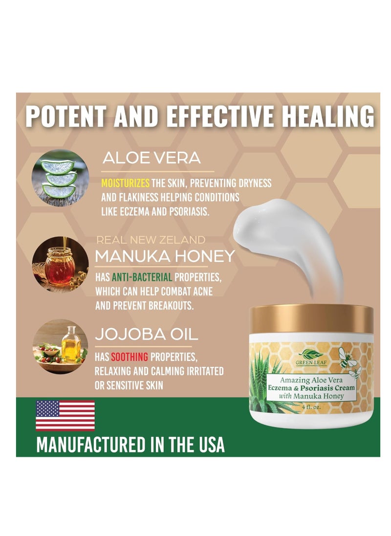 Green Leaf - Manuka Honey Eczema Cream (Fragrance Free) 16oz - Moisturizing Lotion Treatment For Psoriasis Relief - Itchy, Dry Skin Rash Healing Ointment - Skin Soothing Moisturizer For Kids, Adults, Baby Crème - Image 1