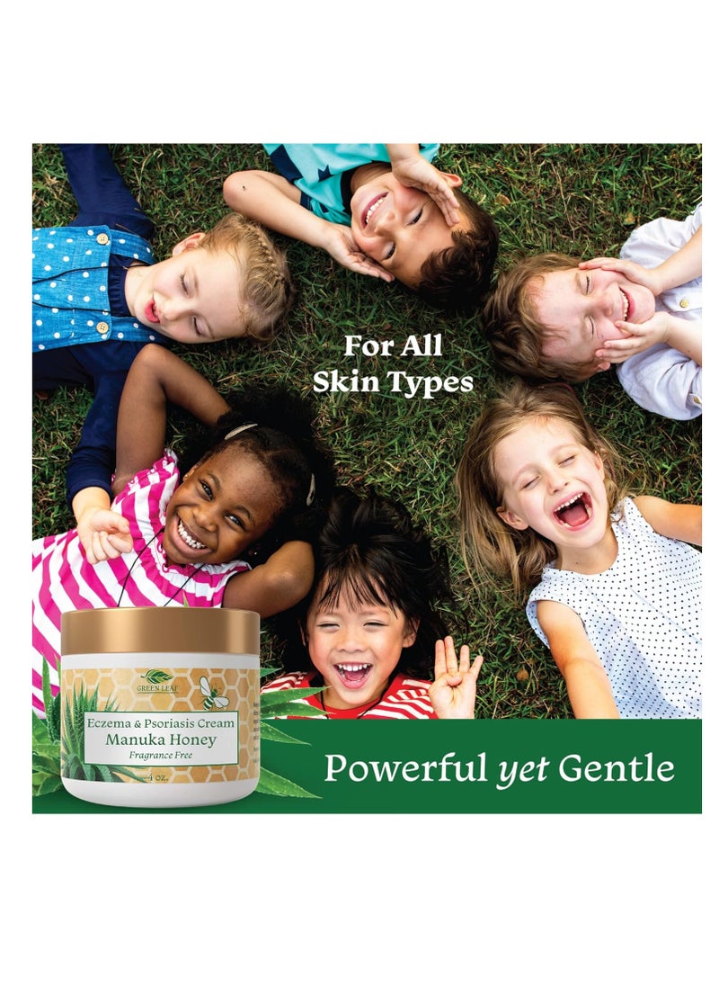 Green Leaf - Manuka Honey Eczema Cream (Fragrance Free) 16oz - Moisturizing Lotion Treatment For Psoriasis Relief - Itchy, Dry Skin Rash Healing Ointment - Skin Soothing Moisturizer For Kids, Adults, Baby Crème - Image 1