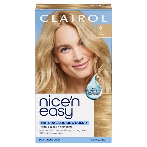Clairol Nicen Easy Permanent Hair Dye 9 Light Blonde 100 Gray Coverage LongLasting NaturalLooking Color Shine Pack of 1 - Image 1
