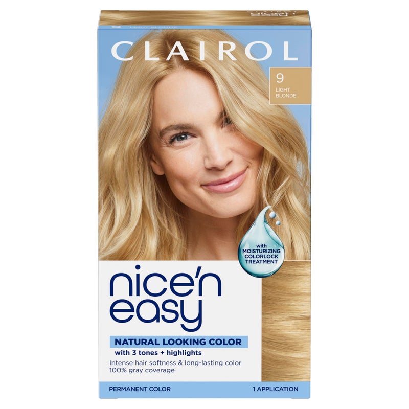Clairol Nicen Easy Permanent Hair Dye 9 Light Blonde 100 Gray Coverage LongLasting NaturalLooking Color Shine Pack of 1 - Image 3
