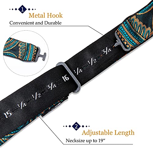 DiBanGu Paisley Bow Ties for Men Teal and Brown Woven Self Bow Tie and Handkerchief Cufflinks Set - Image 5
