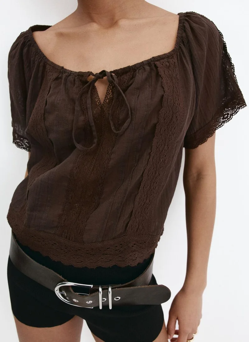 MANGO Cotton Lace Blouse