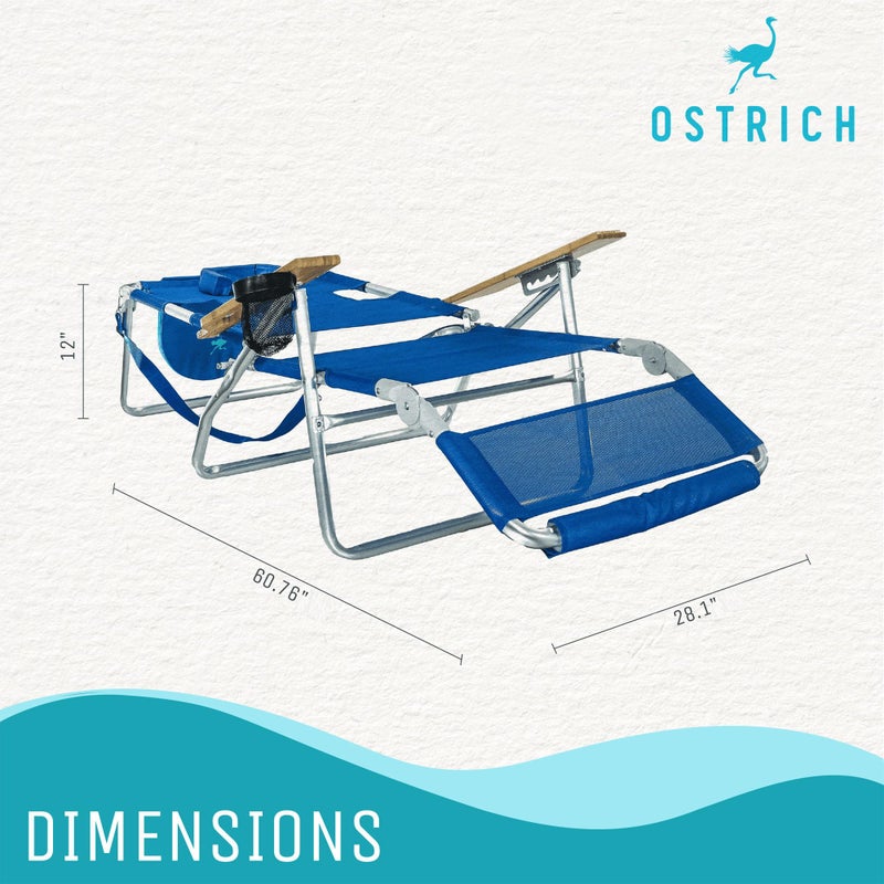 Ostrich the Original 3N1 Lightweight Beach Reclining Lounge Chair with Footrest, Outdoor Furniture for Patio, Balcony, Backyard, or Porch, Blue - Image 2