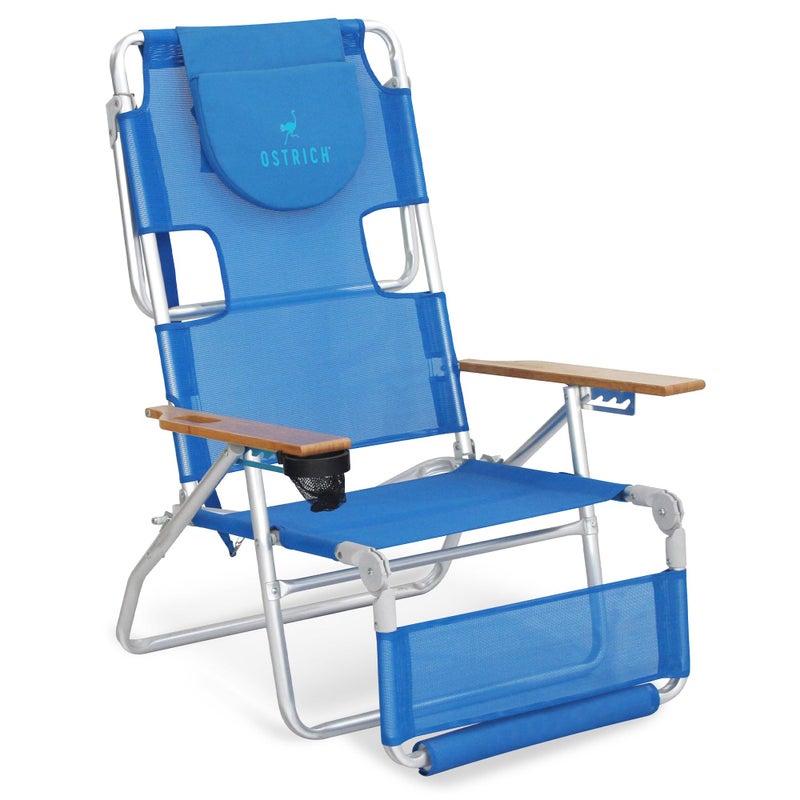 Ostrich the Original 3N1 Lightweight Beach Reclining Lounge Chair with Footrest, Outdoor Furniture for Patio, Balcony, Backyard, or Porch, Blue - Image 1