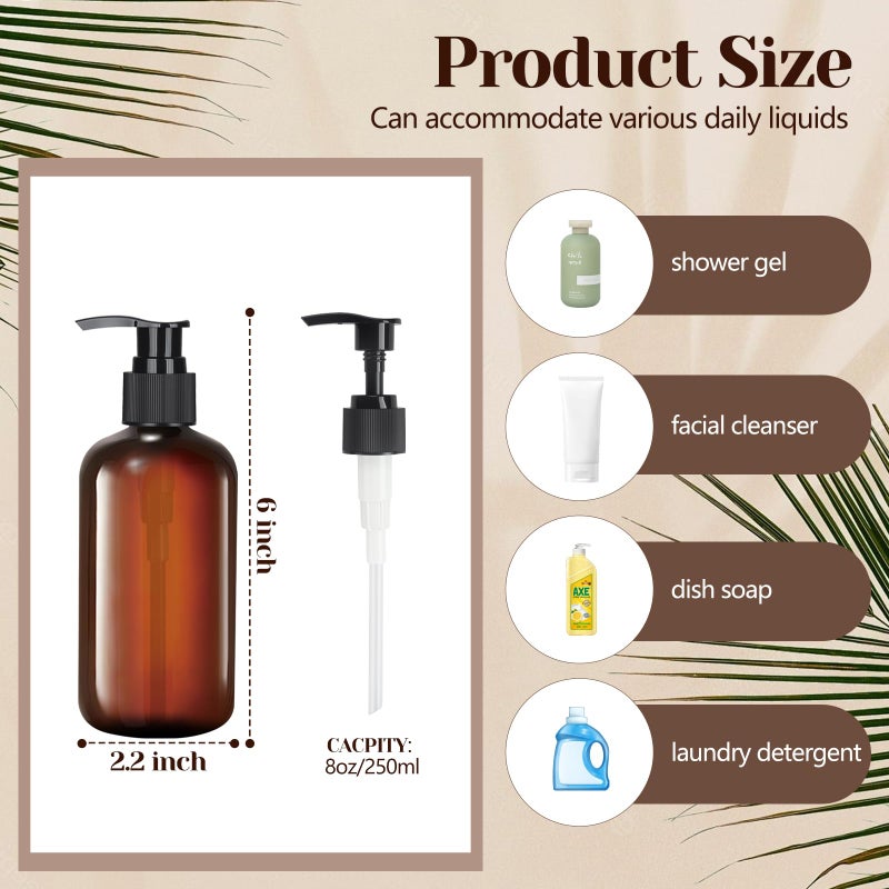 Otiamo 48 Pcs 8oz Plastic Amber Bottles with Pump Refillable Shampoo Dispenser Empty Hand Soap Pump Bottle Body Wash Container Bulk - Image 3