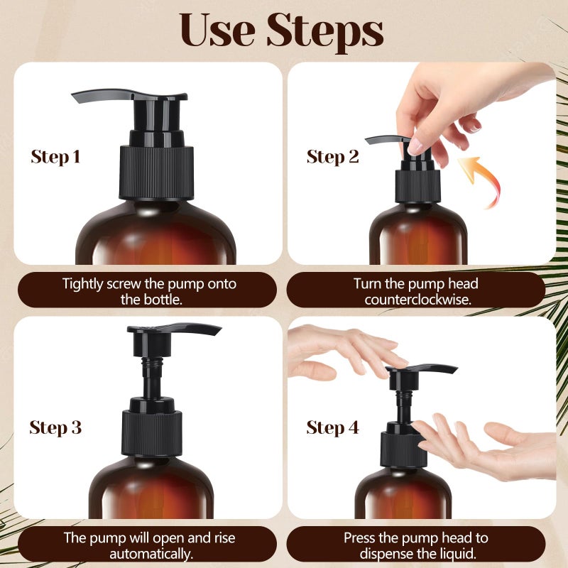 Otiamo 48 Pcs 8oz Plastic Amber Bottles with Pump Refillable Shampoo Dispenser Empty Hand Soap Pump Bottle Body Wash Container Bulk - Image 5