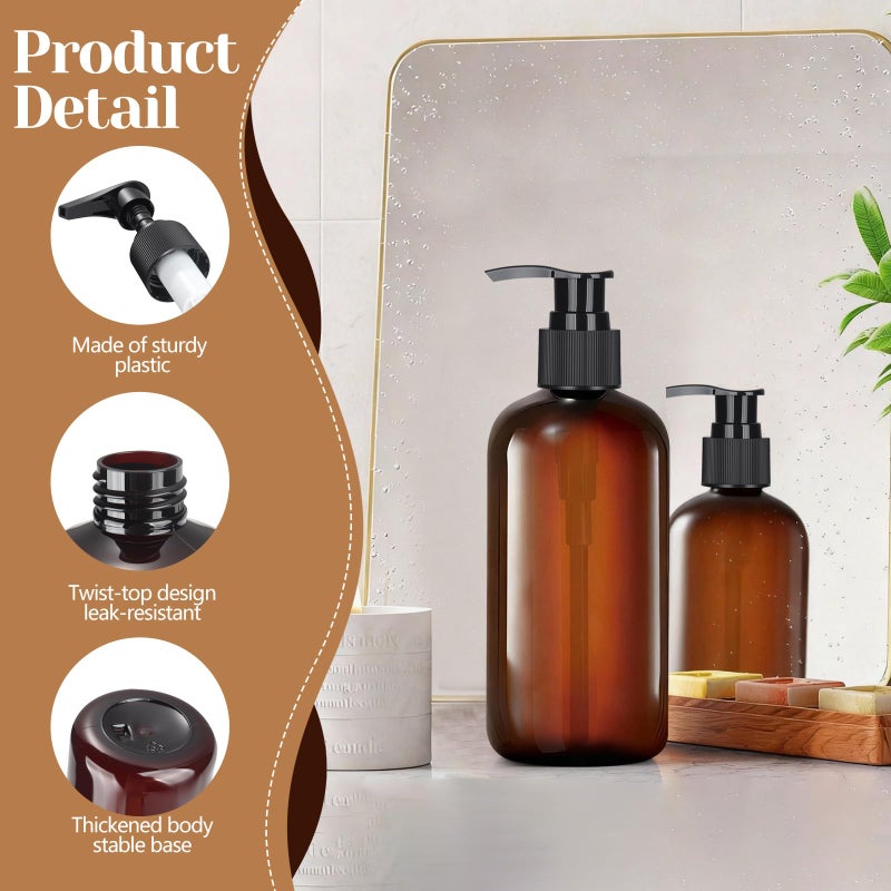 Otiamo 48 Pcs 8oz Plastic Amber Bottles with Pump Refillable Shampoo Dispenser Empty Hand Soap Pump Bottle Body Wash Container Bulk - Image 4