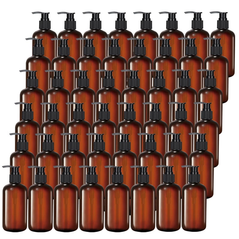 Otiamo 48 Pcs 8oz Plastic Amber Bottles with Pump Refillable Shampoo Dispenser Empty Hand Soap Pump Bottle Body Wash Container Bulk - Image 1