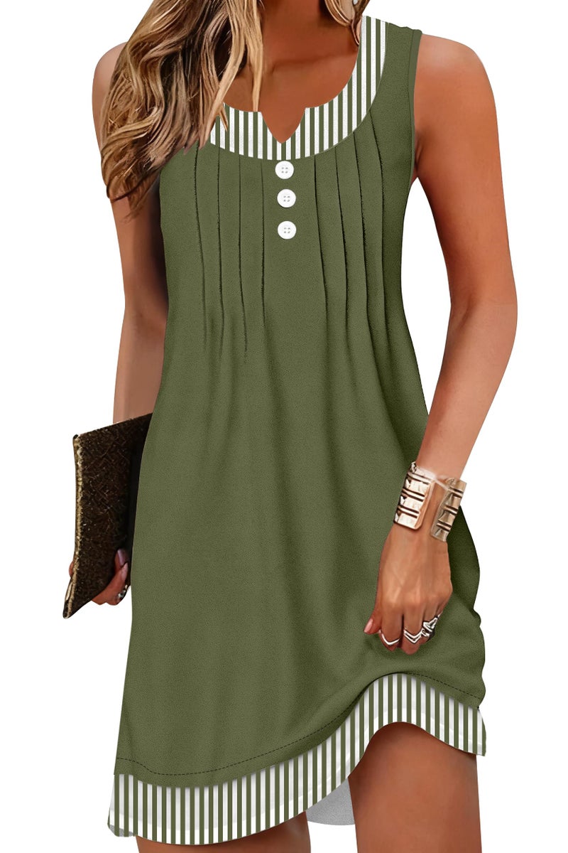 ETCYY Beach Dresses for Women 2026 Vacation Swimsuit Coverup School Teacher Summer Dress Button Down Sleeveless Boho Sundress,Pure Striped Green,Medium - Image 1