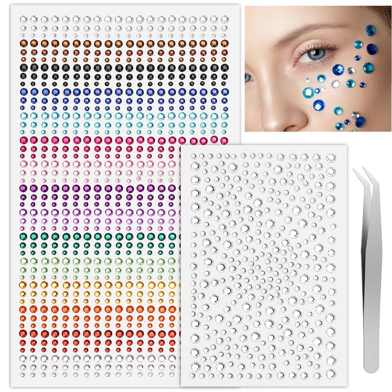 Etercycle Face Gems Self Adhesive Festival Face Jewels, Stick On Rhinestones for Makeup, Hair, Eye, Nail, Crafts (Colourful) - Image 1