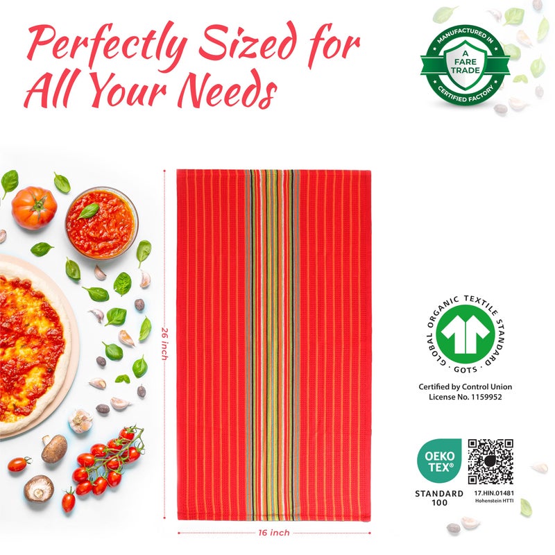 THREAD SPREAD Kitchen Dish Towels, 100% Cotton Salsa Towels, Set of 12 (16x28 Inches), Multi Purpose Cooking Drying Restaurant Bar Cleaning Cloth Napkin, Highly Absorbent, Lint Free (Red & Orange) - Image 3