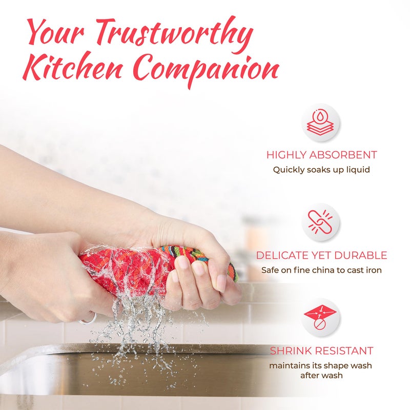 THREAD SPREAD Kitchen Dish Towels, 100% Cotton Salsa Towels, Set of 12 (16x28 Inches), Multi Purpose Cooking Drying Restaurant Bar Cleaning Cloth Napkin, Highly Absorbent, Lint Free (Red & Orange) - Image 4