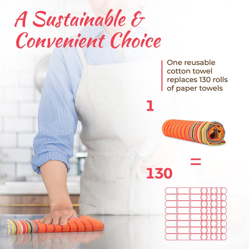 THREAD SPREAD Kitchen Dish Towels, 100% Cotton Salsa Towels, Set of 12 (16x28 Inches), Multi Purpose Cooking Drying Restaurant Bar Cleaning Cloth Napkin, Highly Absorbent, Lint Free (Red & Orange) - Image 5