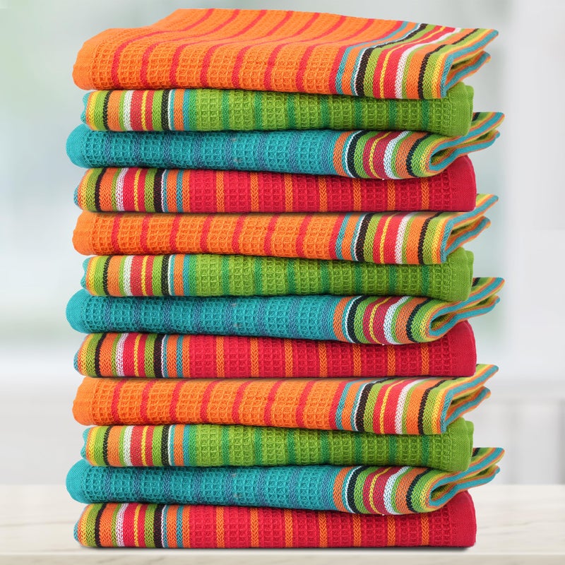THREAD SPREAD Kitchen Dish Towels, 100% Cotton Salsa Towels, Set of 12 (16x28 Inches), Multi Purpose Cooking Drying Restaurant Bar Cleaning Cloth Napkin, Highly Absorbent, Lint Free (Red & Orange) - Image 1