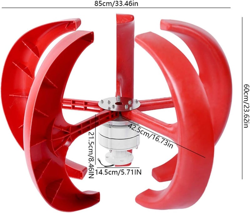 klarako Wind Generator, 600W DC12V 5 Blade Wind Turbine Generator Set Vertical Wind Turbine Kit for Electricity Producer Equipment (Red) - Image 3
