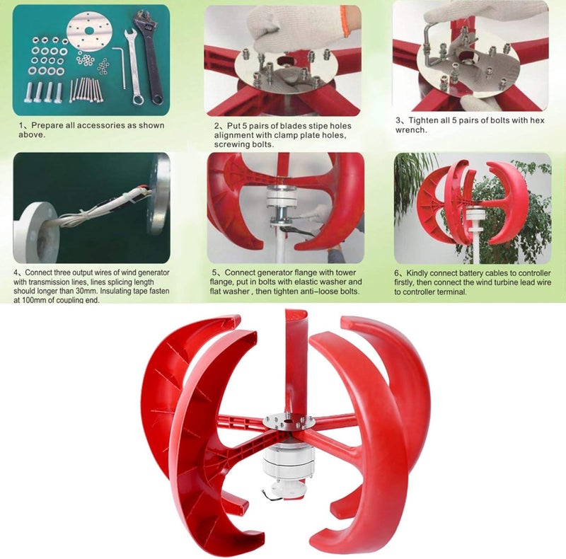 klarako Wind Generator, 600W DC12V 5 Blade Wind Turbine Generator Set Vertical Wind Turbine Kit for Electricity Producer Equipment (Red) - Image 5