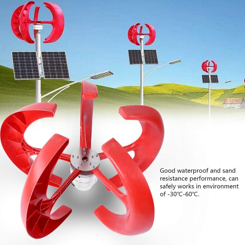 klarako Wind Generator, 600W DC12V 5 Blade Wind Turbine Generator Set Vertical Wind Turbine Kit for Electricity Producer Equipment (Red) - Image 2