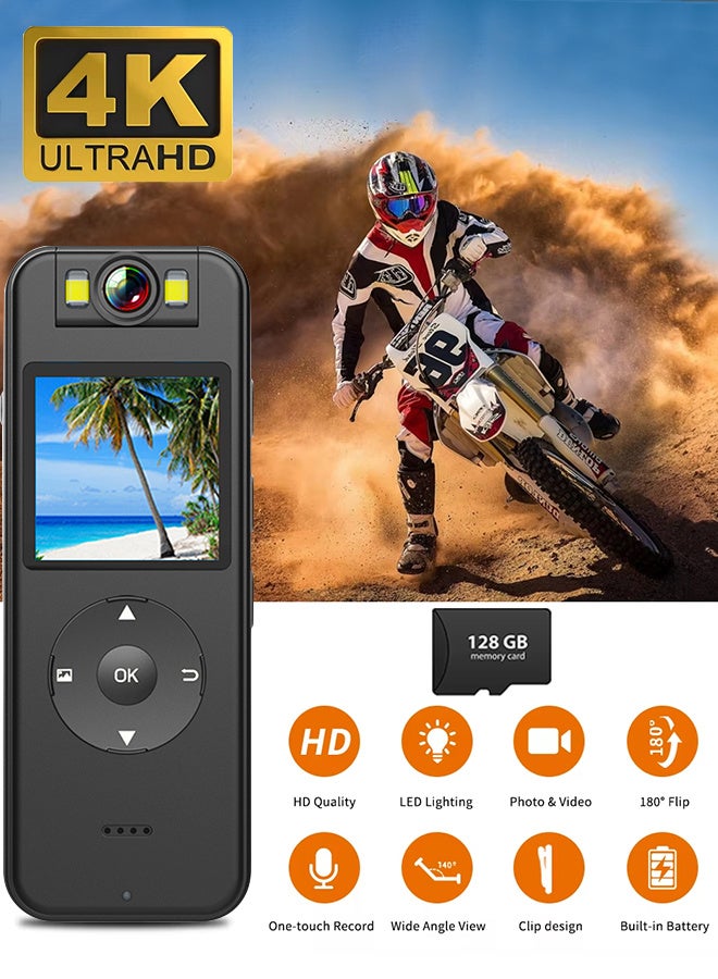 Generic Ultra HD 4K Mini Camera Camcorder Video Recording WiFi ,Sports Camera , with 128G Card U3,180 rotating lens, Portable Small Digital Video Recorder Police BodyCam Infrared Night Vision Miniature Camcorder  - Image 1
