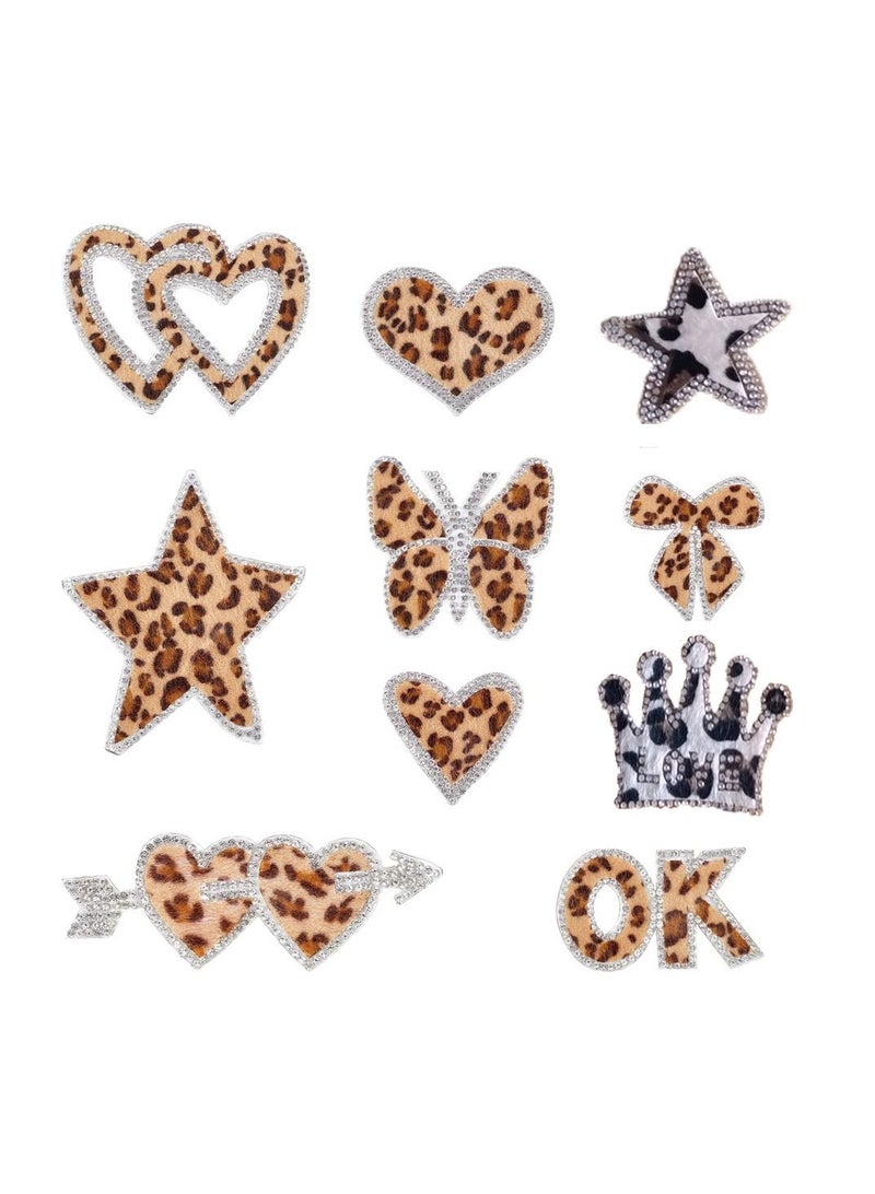 Y&D SYOSI, Leopard Rhinestone Sewing Patches, 10PCS Delicate Embroidered Patches with Different Shapes, Iron On for Decorate Clothes, Dress, Hat, Jeans - Image 1
