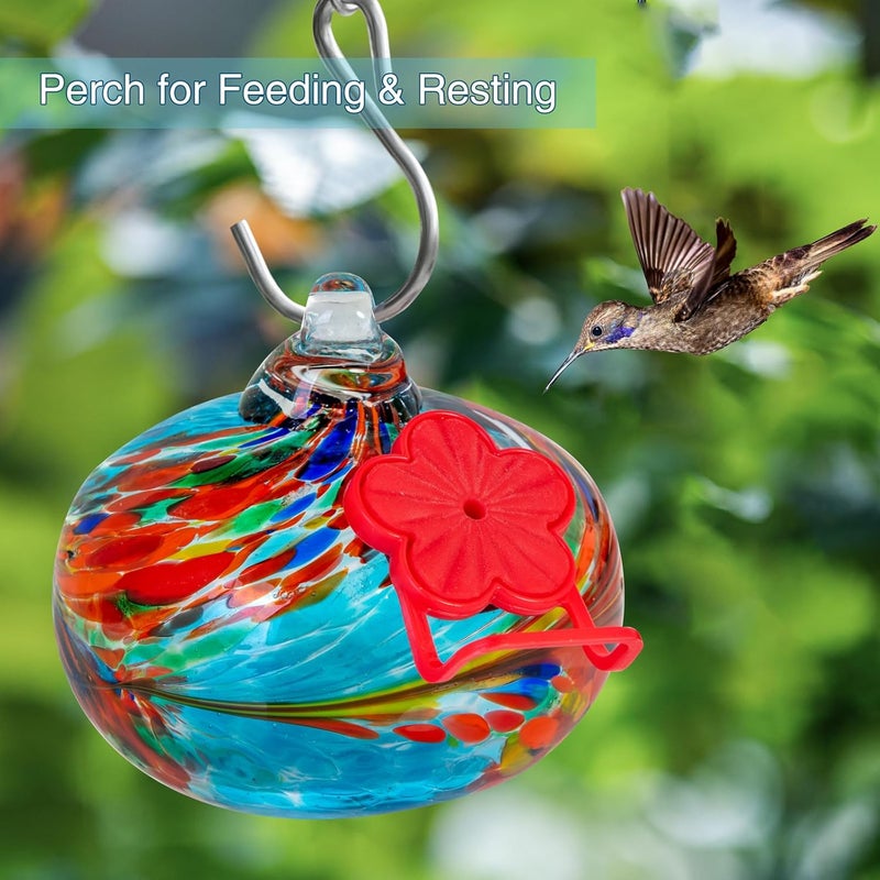 Nxpceay Small Hummingbird Feeder for Outdoors,Hand Blown Glass Humming Bird Feeders with Perch,Never Leak,Garden Patio Decor for Window(Phoenix Tail Blue) - Image 5