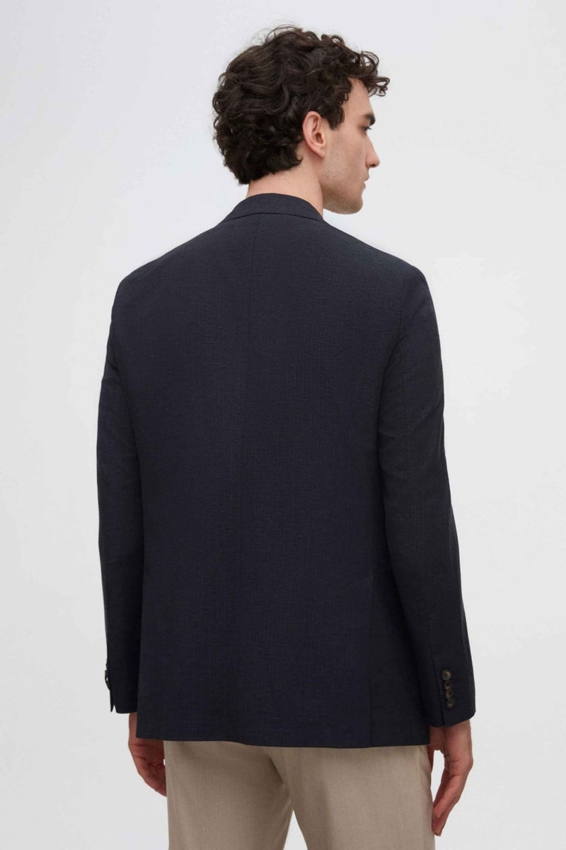 D'S DAMAT Regular Fit Navy Blue Striped Fabric Jacket 2HC04IR054940 - Image 4