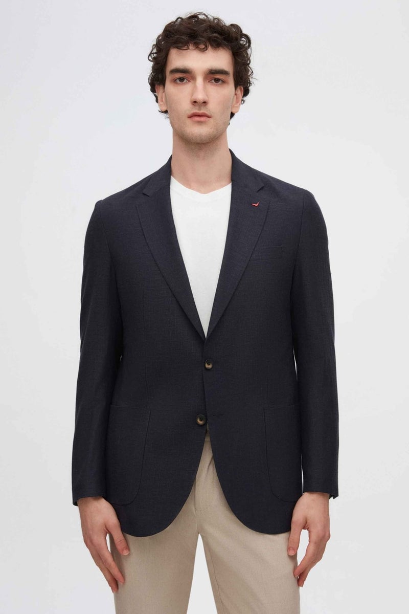 D'S DAMAT Regular Fit Navy Blue Striped Fabric Jacket 2HC04IR054940 - Image 1