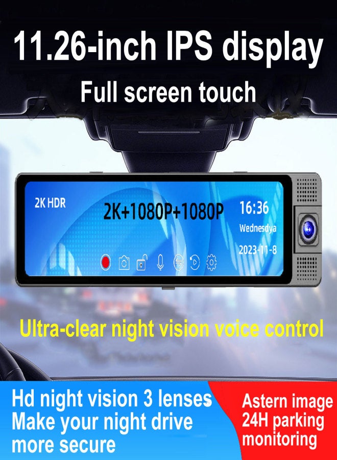 مسجل فيديو للسيارة K68 ثنائي/ثلاثي الكاميرات بدقة 4K، أمامي وخلفي، مع نظام تحديد المواقع العالمي (GPS) ورؤية ليلية، وشاشة مراقبة أثناء ركن السيارة، بالإضافة إلى ميزة تصوير الفيديو بتقنية الفاصل الزمني. - Image 5