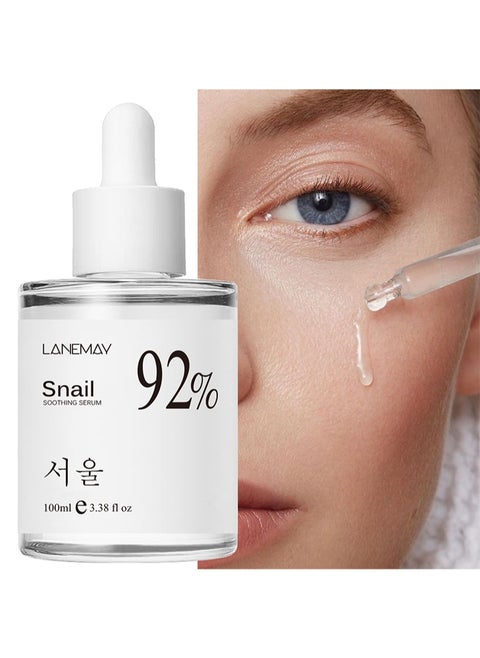 92% Snail Mucin Soothing Serum 3.38 Fl.Oz/100ml, Aging Resisting Face Serum For Dull Skin, Hydrating, Firming, Repairing, Sensitive Skin