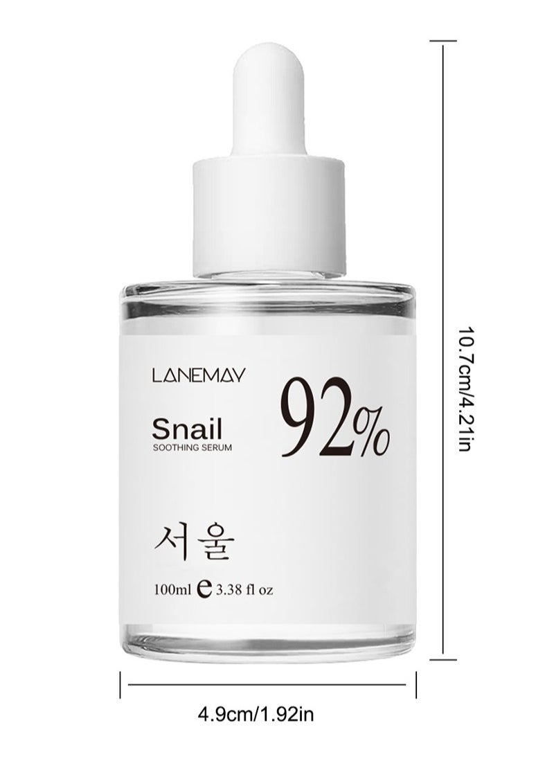 92% Snail Mucin Soothing Serum 3.38 Fl.Oz/100ml, Aging Resisting Face Serum For Dull Skin, Hydrating, Firming, Repairing, Sensitive Skin