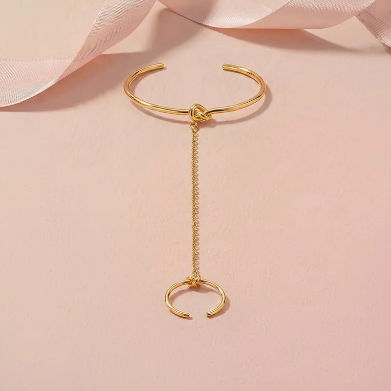 Palmonas 18K Gold Tone Plated Minimal Cuff Hand Harness For Women - Waterproof & Anti-Tarnish