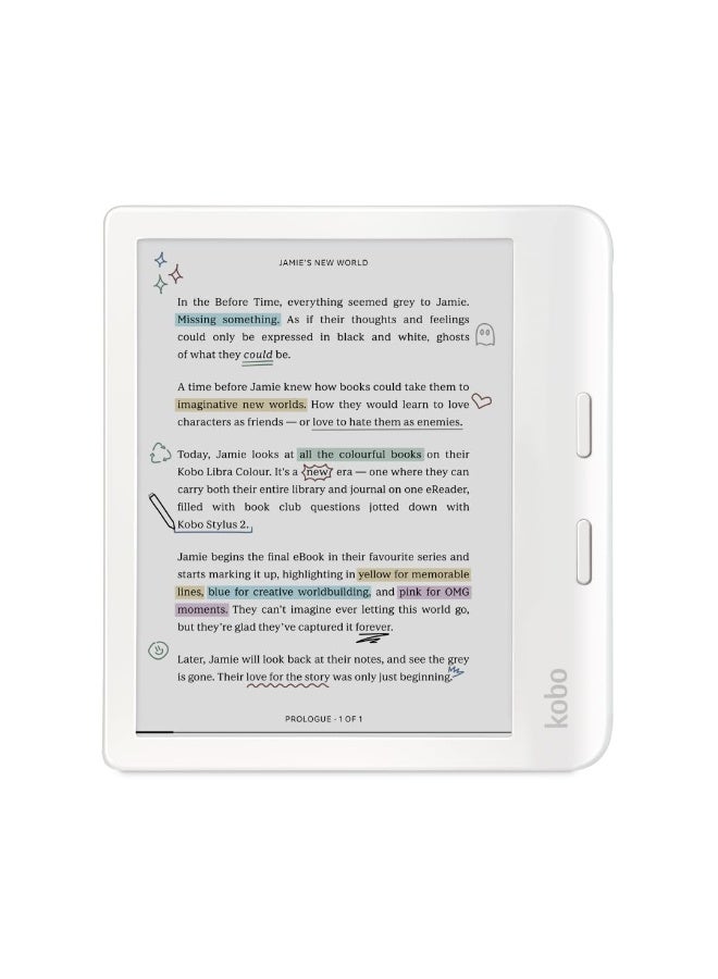 Kobo Libra Color | eReader | 7" Color E Ink Kaleido™ 3 Anti-Glare Display | Dark Mode Option | Audiobooks | Waterproof | White