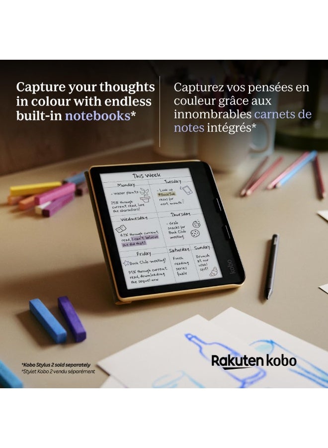 كوبو Kobo Libra Colour | قارئ كتب إلكتروني | شاشة E Ink Kaleido™ 3 ملونة مقاس 7 بوصات مضادة للتوهج | وضع داكن | يدعم الكتب الصوتية | مقاوم للماء | أبيض - Image 5