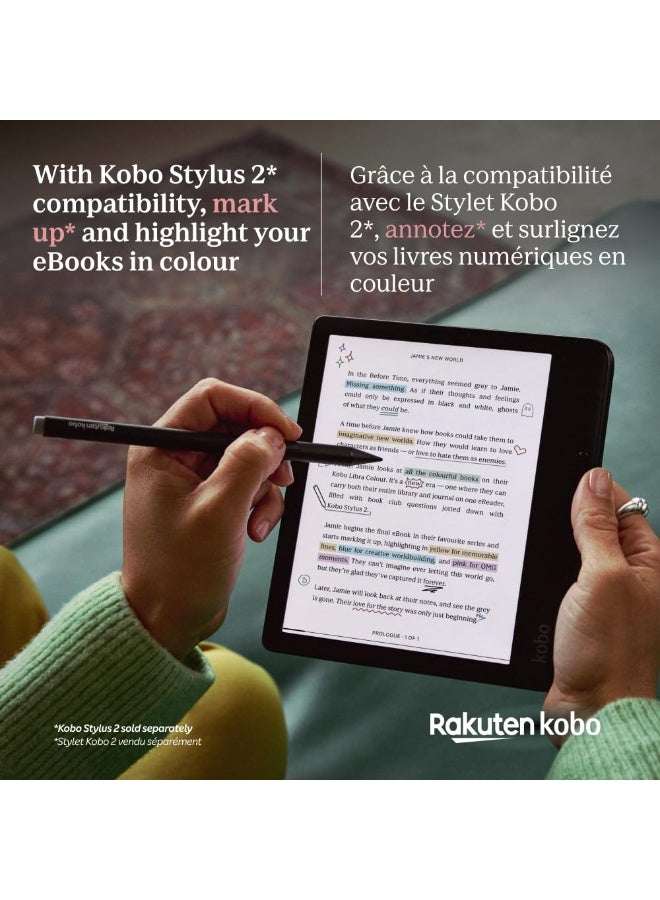 كوبو Kobo Libra Colour | قارئ كتب إلكتروني | شاشة E Ink Kaleido™ 3 ملونة مقاس 7 بوصات مضادة للتوهج | وضع داكن | يدعم الكتب الصوتية | مقاوم للماء | أبيض - Image 3