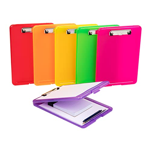 Mind Reader Clipboard with Storage, Teacher, Nursing Clipboard, Plastic, 9.25"L x 13.25"W x 1"H, Set of 6, Assorted Colors - Image 1