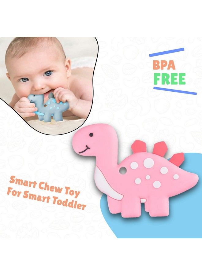 iSweven Dinosaur Shaped Food Grade Silicone Baby Teethers Bpa Free Chew Toys Teethers For Babies ; Baby Gum Molar Chew Toy Relieve Long Tooth Pain ; Tooder Teething Pacifier (3 12 Months Pink) - Image 4