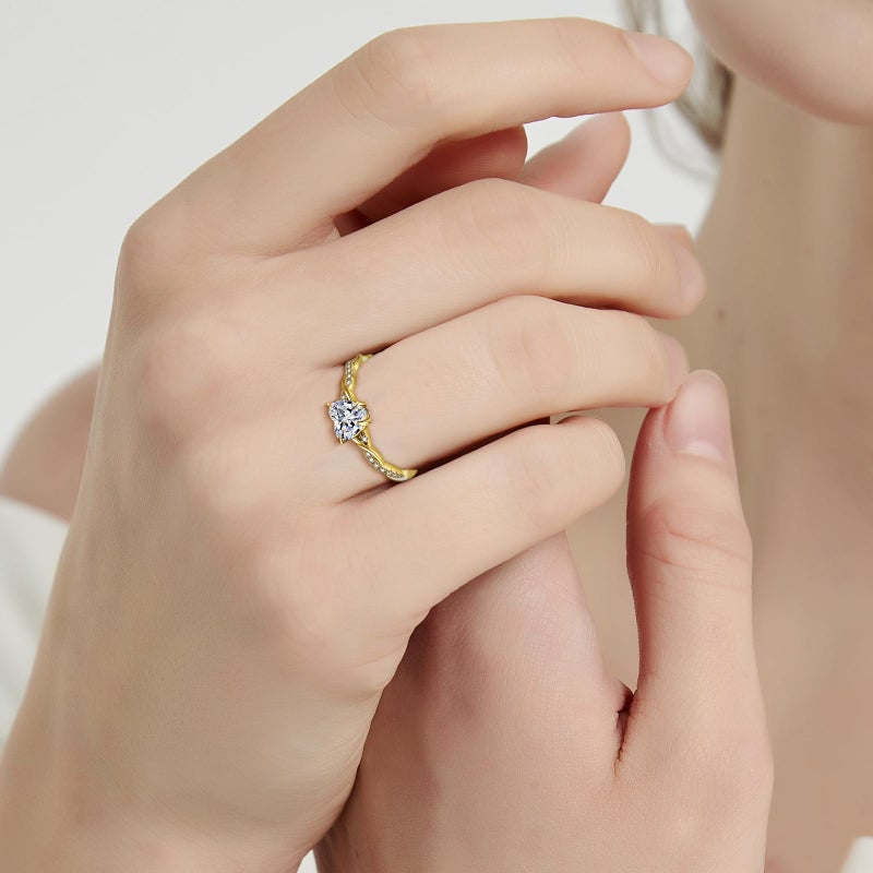 Yaresul 925 Sterling Silver Promise Ring for Her, 14K Plated Gold Sterling Silver Heart Ring Heart Cut Cubic Zirconia Ring April Birthstone Jewelry Token of Love Gifts Size 6.5 - Image 4