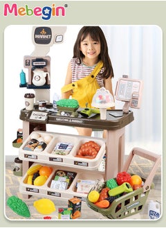 MEBEGIN 64Pcs Supermarket Playset with Trolley, Simulation Scanner Register, Shopping Cart and Other Rich Accessaries, Grocery Store Playset, Pretend Play Cash Register Toy Set with Music and Light, Creative Play House Toys Set, Ideal Gift for Kids  - Image 2